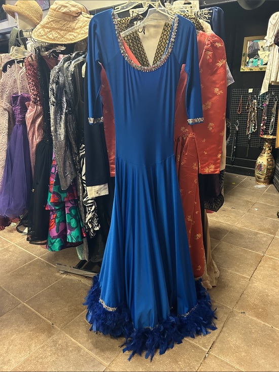 Taffys Dresses & Skirts - Women's Royal Blue Ballroom Dress with Feather Hem Large
